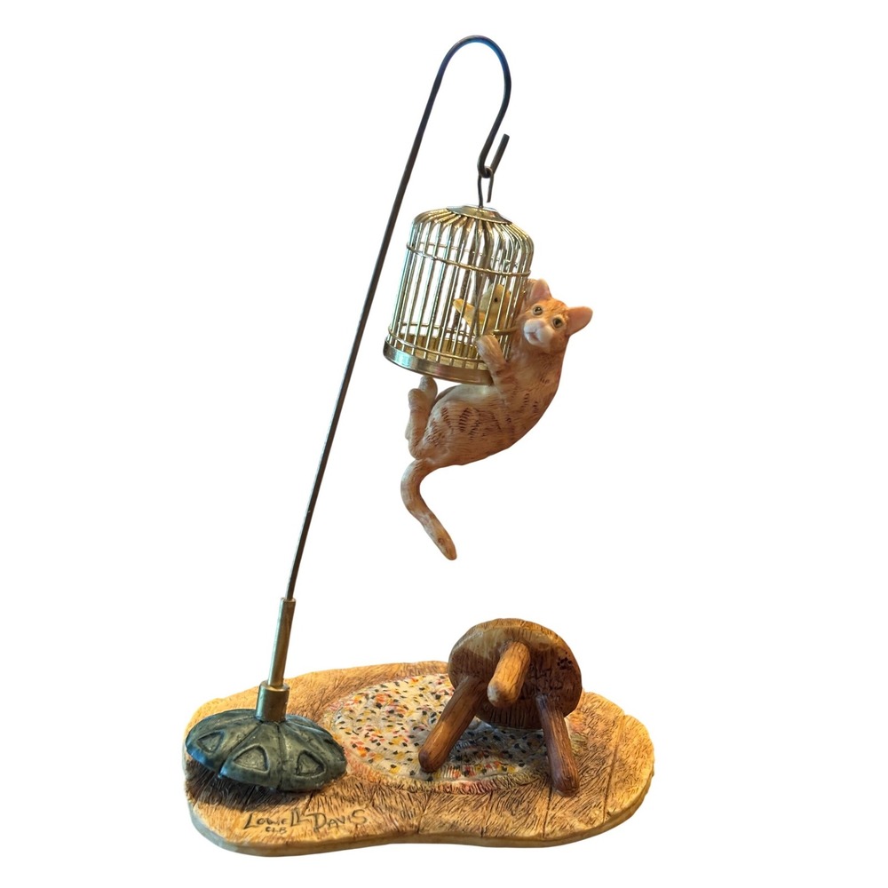 Lowell Davis "Oh Sheeeit" Cat on Birdcage Figurine 1991 Scotland Signed